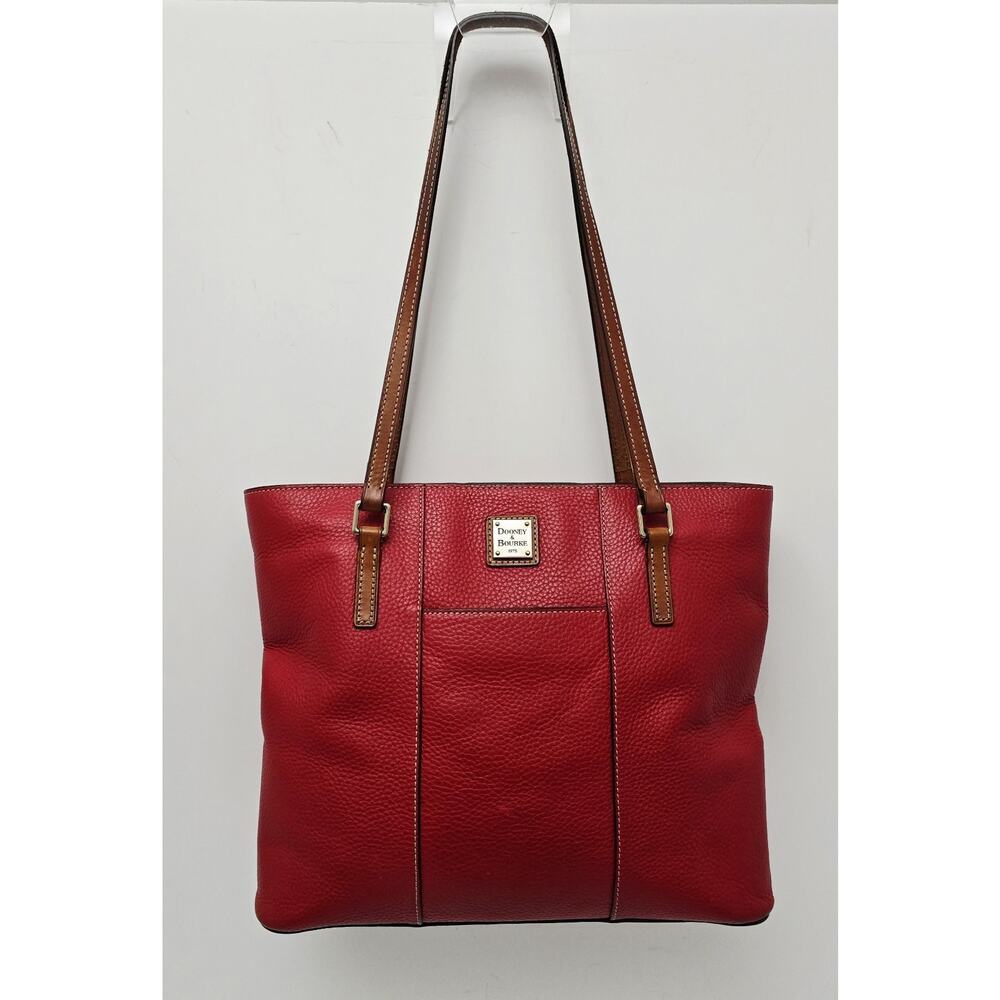 Dooney & Bourke Lexington Tote Red Pebbled Leather Shoulder Bag Tan Trim